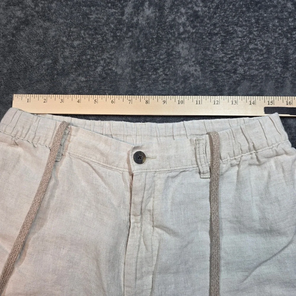 Caribbean Pants Mens 34x30 100% Linen Beige Oatmeal Drawstring Tropical